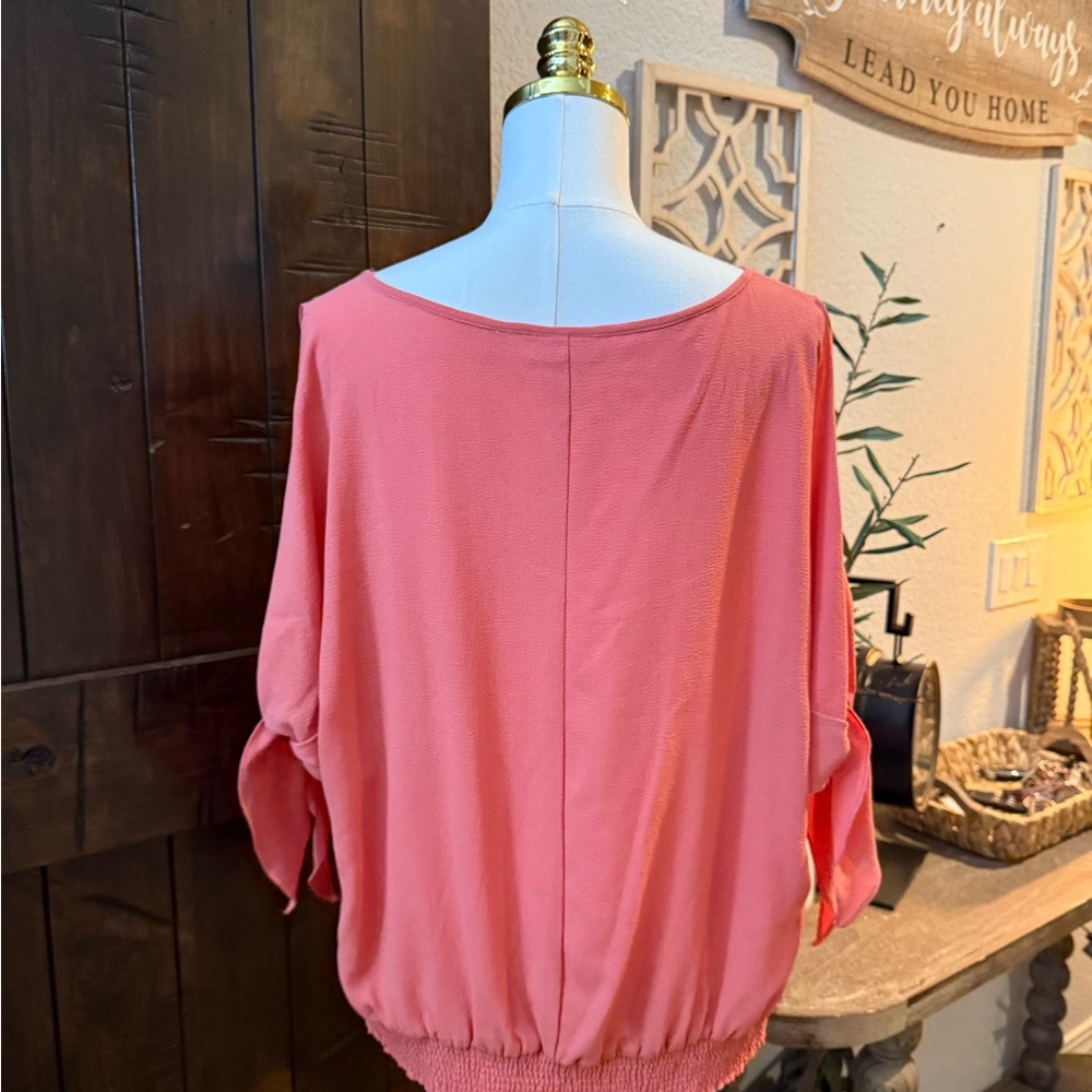 New York & Company Peach Blouse with Tie Sleeves - Picture 3 of 4